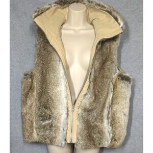 Faux Fur Reversable Insulated Vest Women XL Gray Full Zip Casual Layering Chic